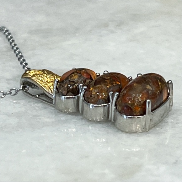 Matrix Fire Opal Trilogy Copper with Magnet Pendant 20” Necklace - Picture 3 of 11